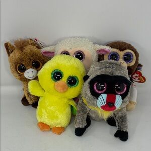 (5 Pack) TY Beanie Boos - NUGGET the Easter , Harriet, Twinkle, Wasabi, Coconut